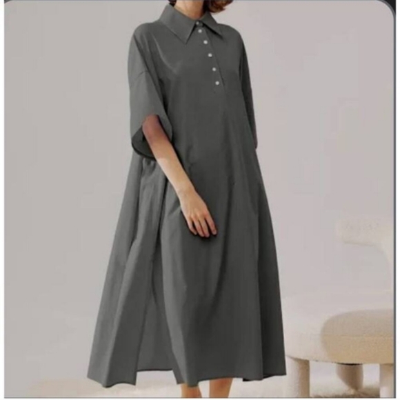 Nap Relaxed Shirt Dress Tundora Grey Loungeweawr Lagenlook Artsy Boho - Picture 1 of 13